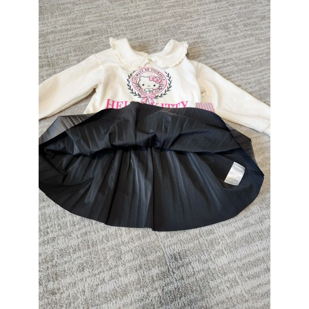 Hello Kitty Girl's Long Sleeve Collar Dress pleated Faux Leather size 5T NWT